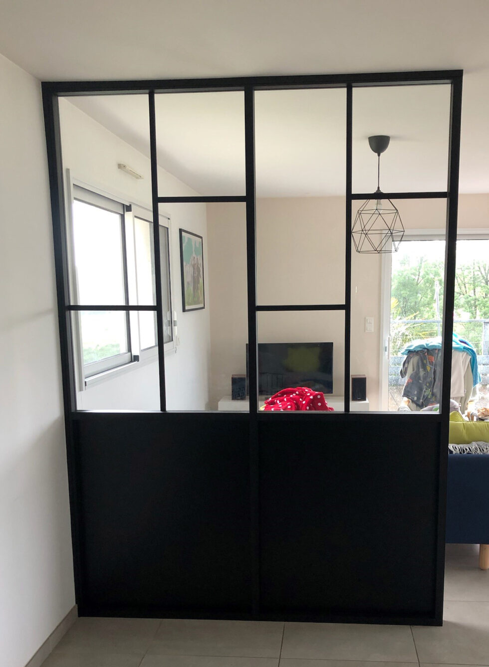 Verrière aluminium avec soubassement plein et vitrages clairs